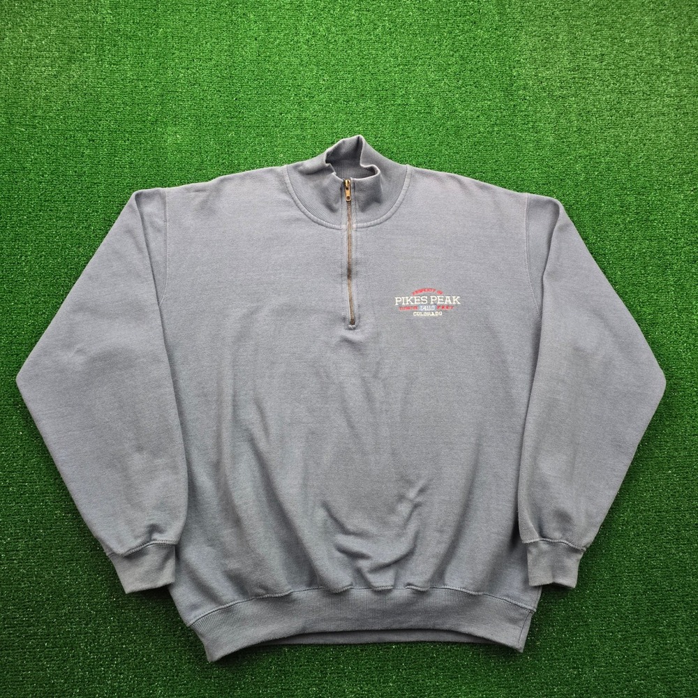 Pikes Peak Colorado Sweatshirt Mens Large Quarter Zip Pullover‎ American Vintage